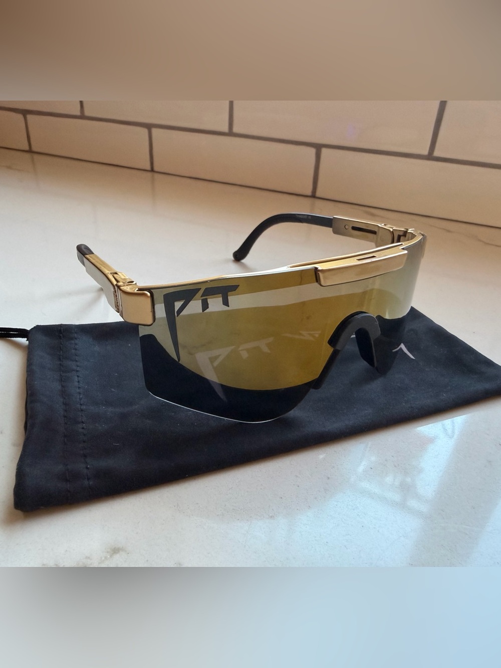Pit Viper Gold and Black Shield Sunglasses